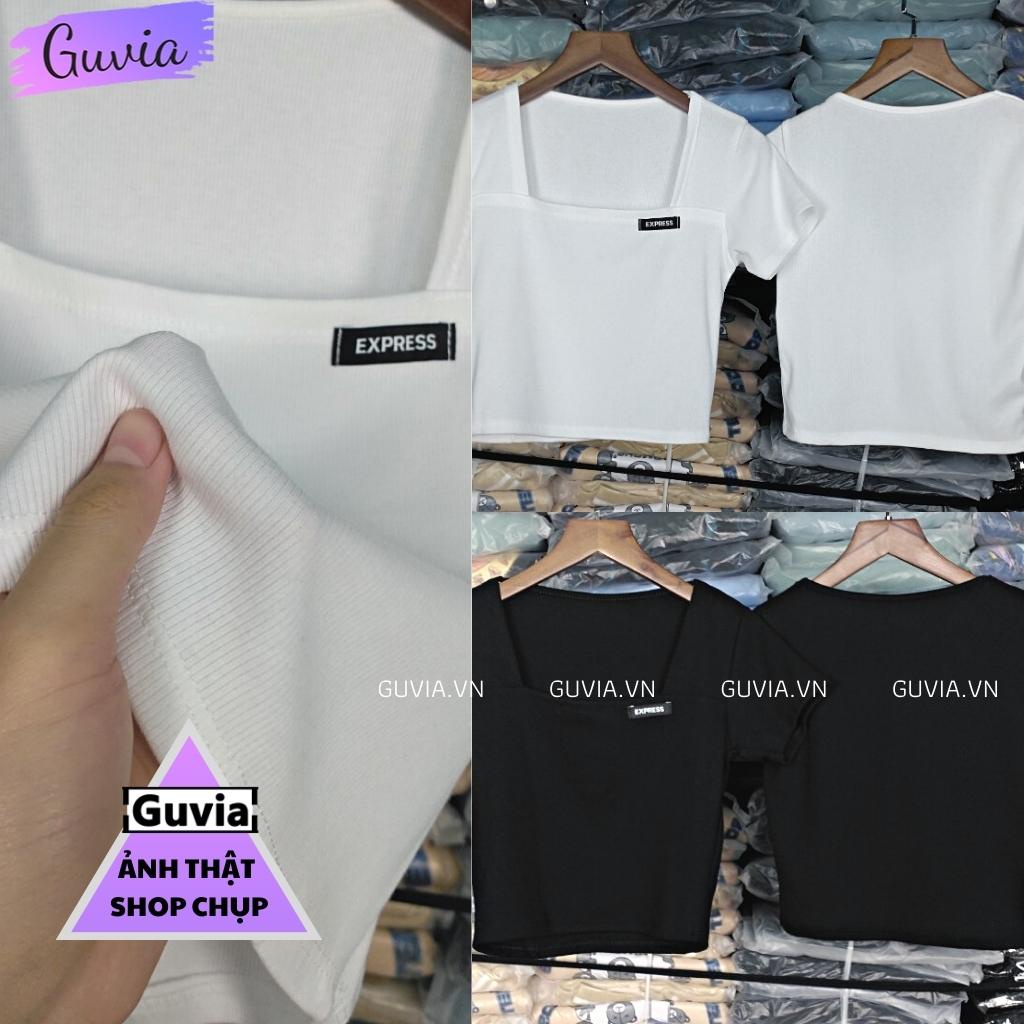 Áo Croptop Nữ Cổ Vuông LOGO Tay Ngắn Ôm Body Sexy Chất Thun Tăm Trẻ Trung GUVIA | BigBuy360 - bigbuy360.vn