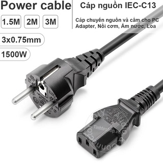 Dây nguồn 3 chấu C13 EU plug 3x0.75mm chịu tải 1500W - Cáp nguồn cho PC Nồi cơm Ấm điện Loa 1M đến 3M