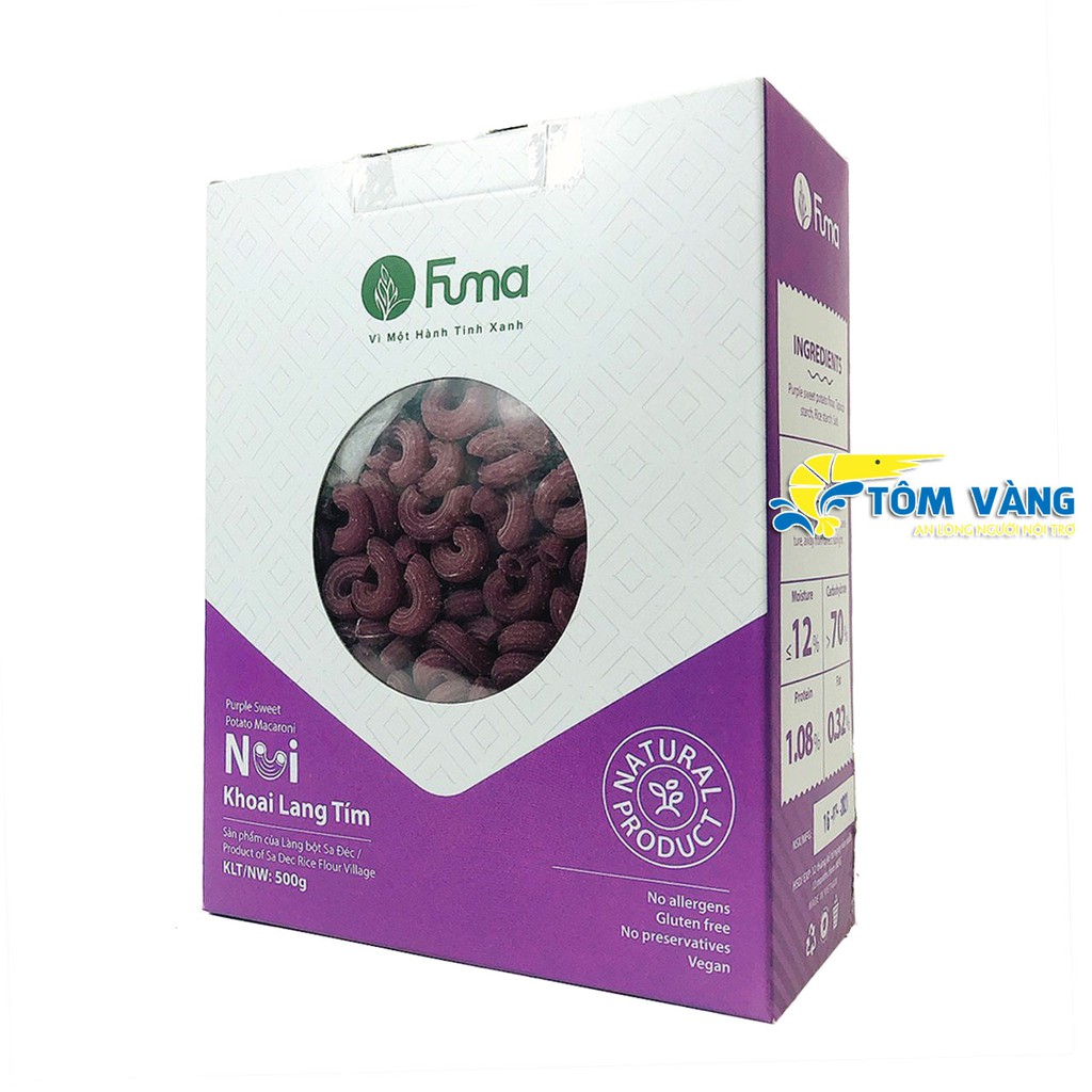 Nui Cao Cấp Fuma - Nui Gạo Lứt/Khoai Lang/Gạo Trắng/Ngũ Sắc (Hộp 500gr ) - Tôm Vàng