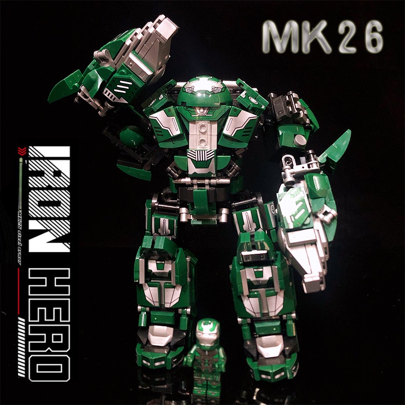 Lắp ráp mô hình Super Heroes Ironman 3D LY 76030 Hulk Buster MK26 màu xanh lá