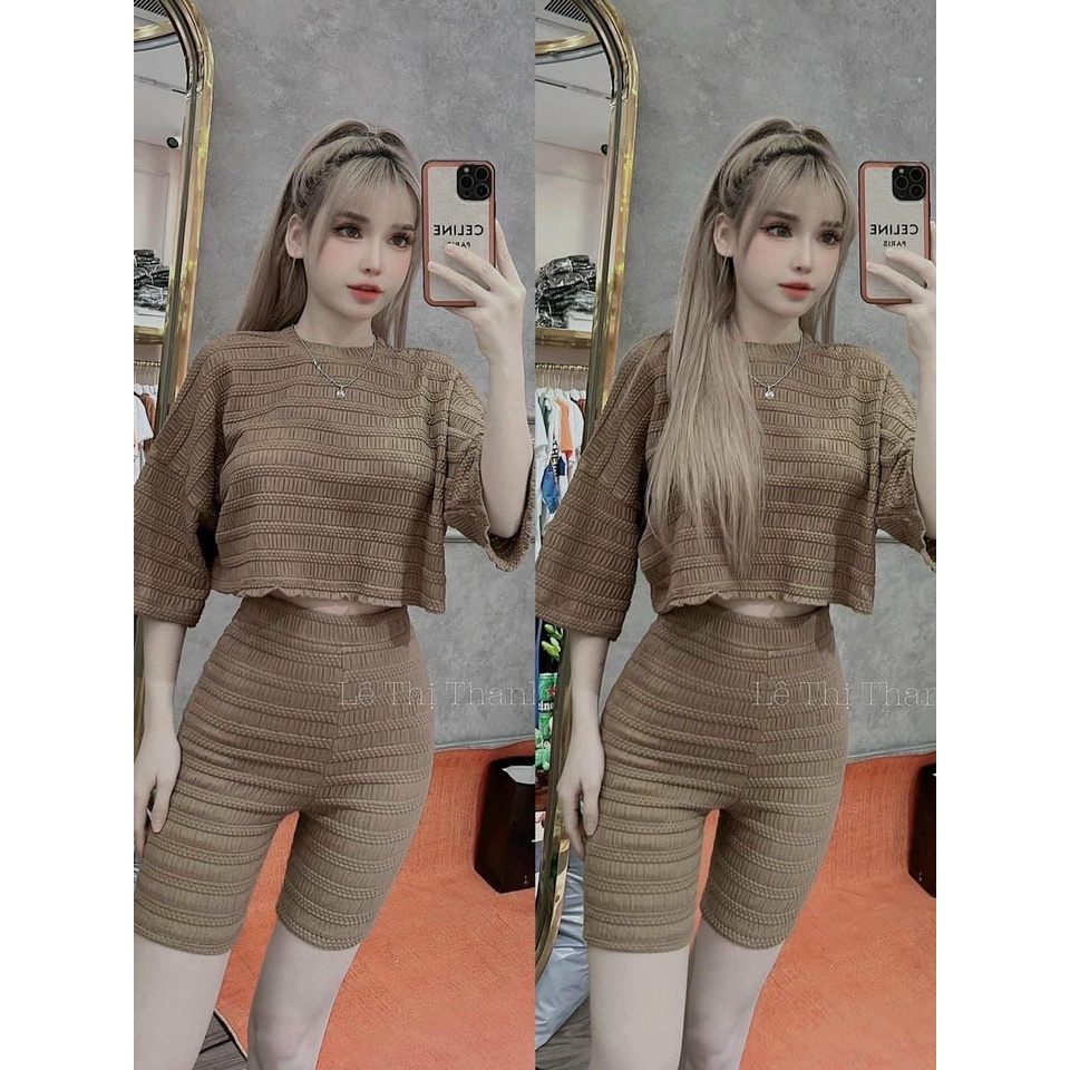 Bộ mặc nhà cho nữ, áo croptop, quần lửng, trẻ trung, bảng màu siêu xinh, dễ mặc