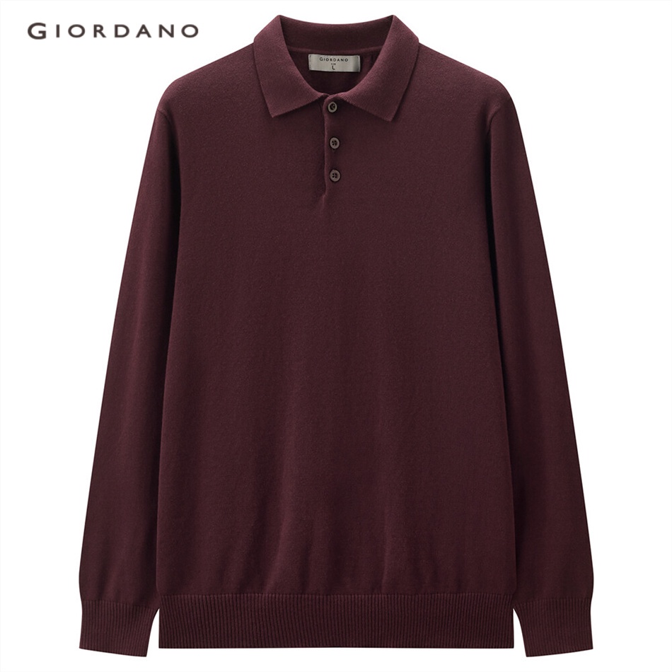 Áo thun polo Giordano 18051605 dệt kim dài tay màu trơn | BigBuy360 - bigbuy360.vn