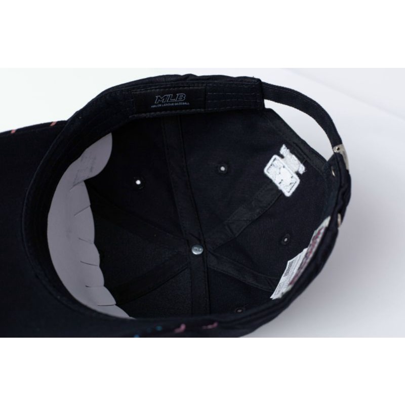 Nón lưỡi trai MLB monogram chất cotton Hàn Quốc cao cấp logo thêu nổi, nón kết màu đen