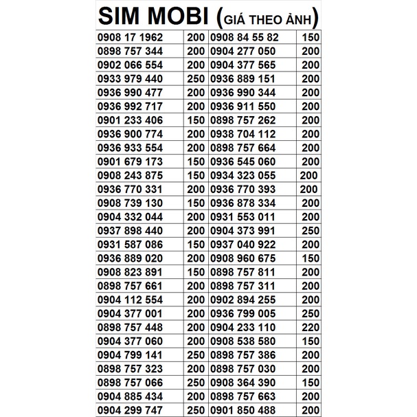 SIM MOBIFONE / SIM VIETTEL SỐ ĐẸP 09 PHONG THỦY LÔ 5