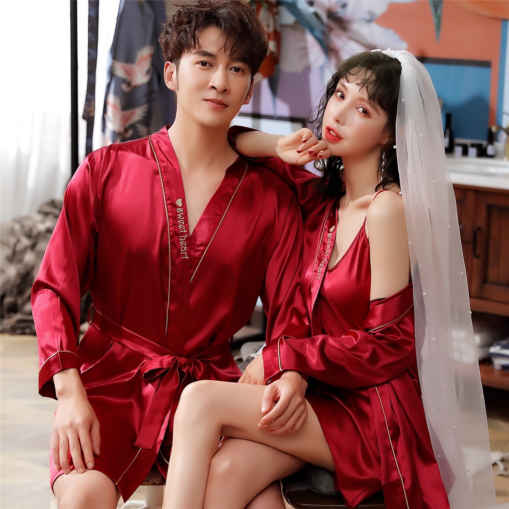 {Nightgown} Áo Choàng Ngủ/Ngủ Vải Lụa Mát Tay Dài Thời Trang Xuân Thu Dành Cho Cặp Đôi Nam Nữ----&----*&**** | BigBuy360 - bigbuy360.vn