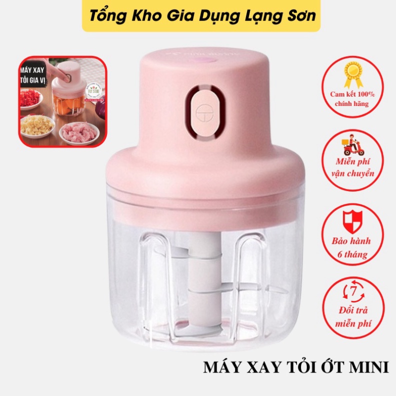 Máy xay tỏi ớt mini cầm tay thể tích 250ml - Máy xay đa năng pin trâu lưỡi thép 3 cánh quay nhanh không gỉ, dễ sử dụng