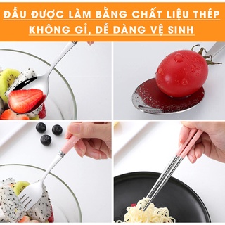 Bộ 3 Món Thìa, Đũa, Dĩa Lúa Mạch Cá Nhân Inox Không Gỉ, Ăn Trưa Văn Phòng - Có Hộp Đựng Tiện Lợi