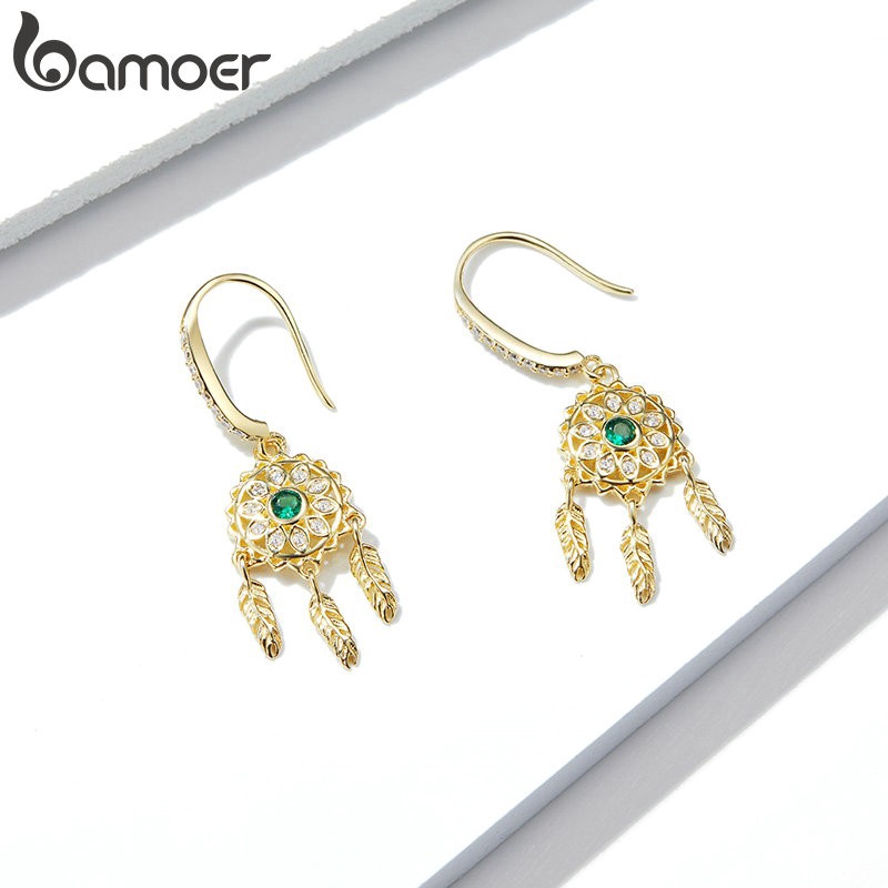 Khuyên Tai Bamoer Mạ Vàng 18k Hình Dạng Vòng Dreamcatcher