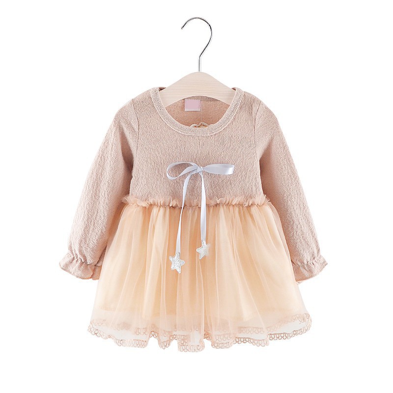 Đầm cotton dài tay phối ren dễ thương dành cho bé gái