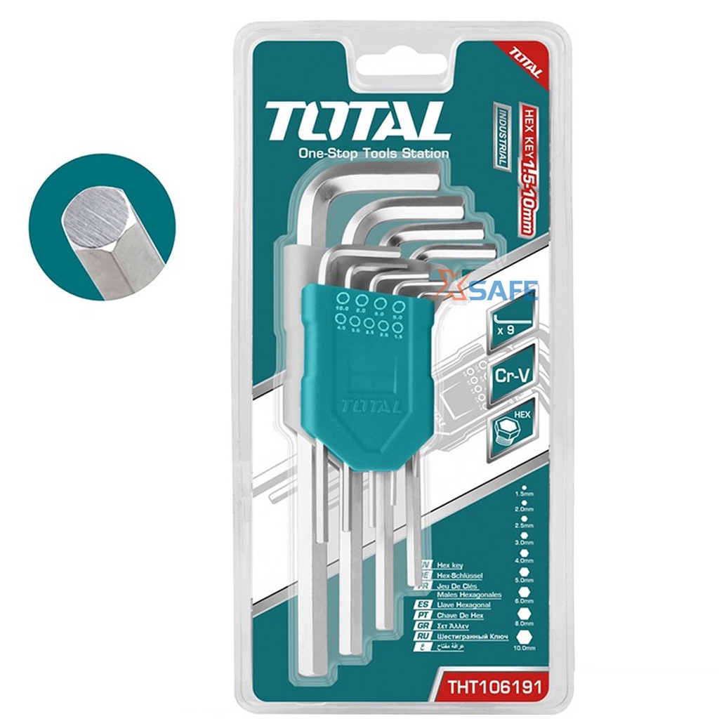 Bộ chìa lục giác đầu bằng TOTAL THT106191 chắc chắn, không rỉ sét Lục giác tôi luyện thép Cr-V bền bỉ, nhỏ gọn