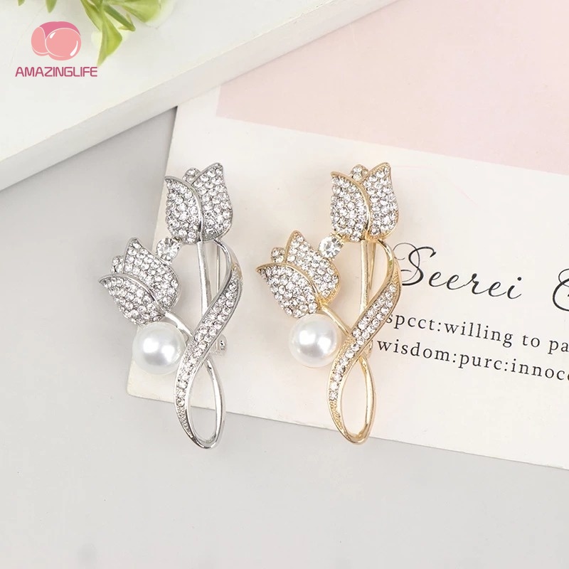 Ghim CàI ÁO HìNh Hoa Tulip ĐíNh Kim Cương NgọC Trai Giả ThờI Trang Cho Nữ