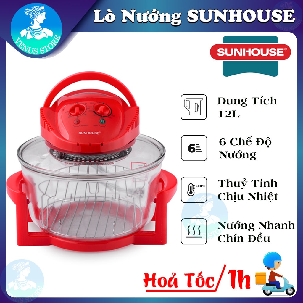 Lò Nướng SUNHOUSE SH416 Dung Tích 12L- Lò Nướng Thủy Tinh Chịu Lực Chịu Nhiệt- Lò Nướng Công Nghệ Halogen