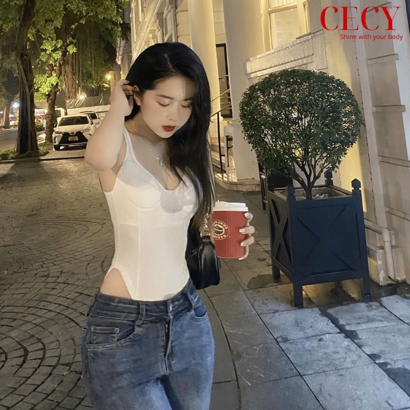 (SẴN S M)Bodysuit cổ V quyến rũ