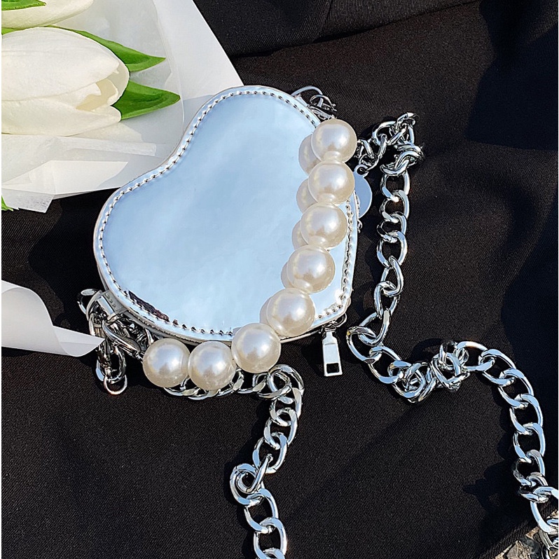 Túi Đeo JASMIN NOIR Chéo Da PU Hình Trái Tim Nhỏ Phối Dây Xích Thời Trang Nữ Sành Điệu