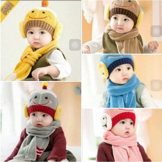 Mũ Len Mặt Cười Kèm Khăn Quàng Cổ Ngộ Nghĩnh Nhiều Màu Cho Bé Trai Bé Gái