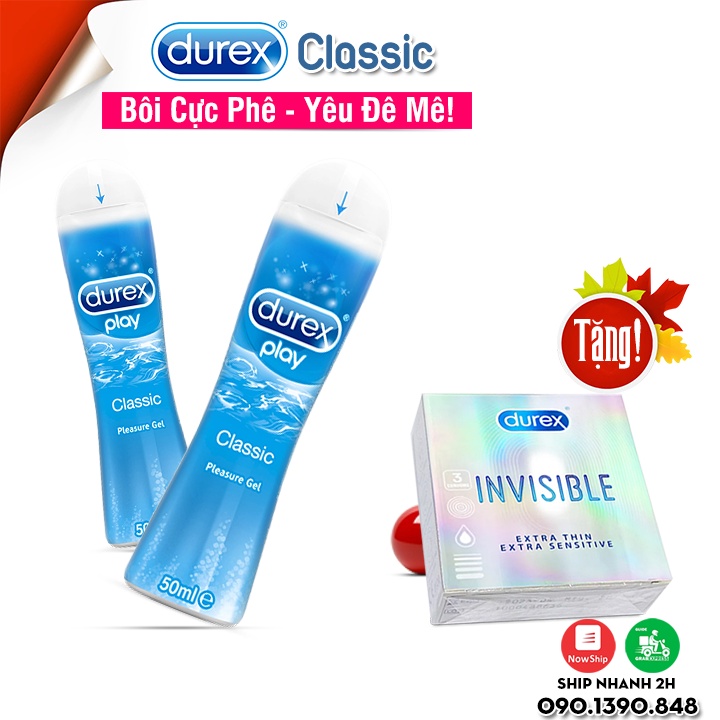 [Combo 2 Lọ]- Gel bôi trơn Durex Play Classic 50ml. (Hàng Thái) TẶNG Bcs iNViSiBLE Sêu Mỏng, Kéo Dài Thời Gian Yêu.