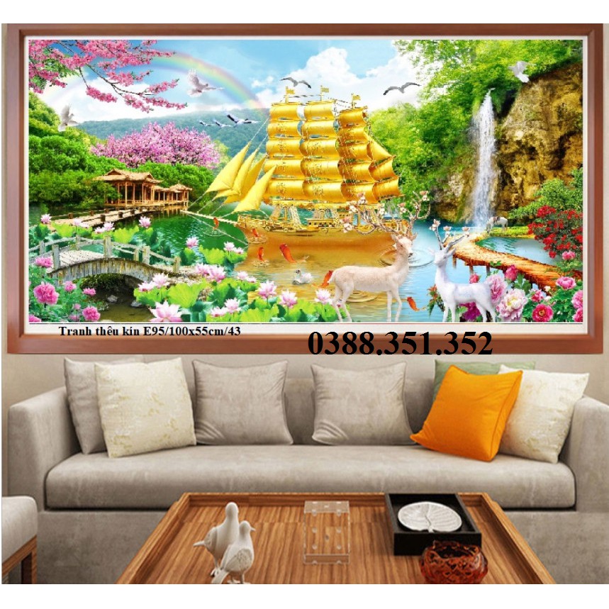 Tranh thêu chữ thập phong cảnh thêu kín khổ nhỏ 100*55cm