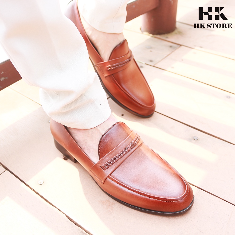 Giày lười nam thanh niên - hàng chính hãng HK.STORE - da bò thật 100% kiểu dáng trẻ chung  và thời trang