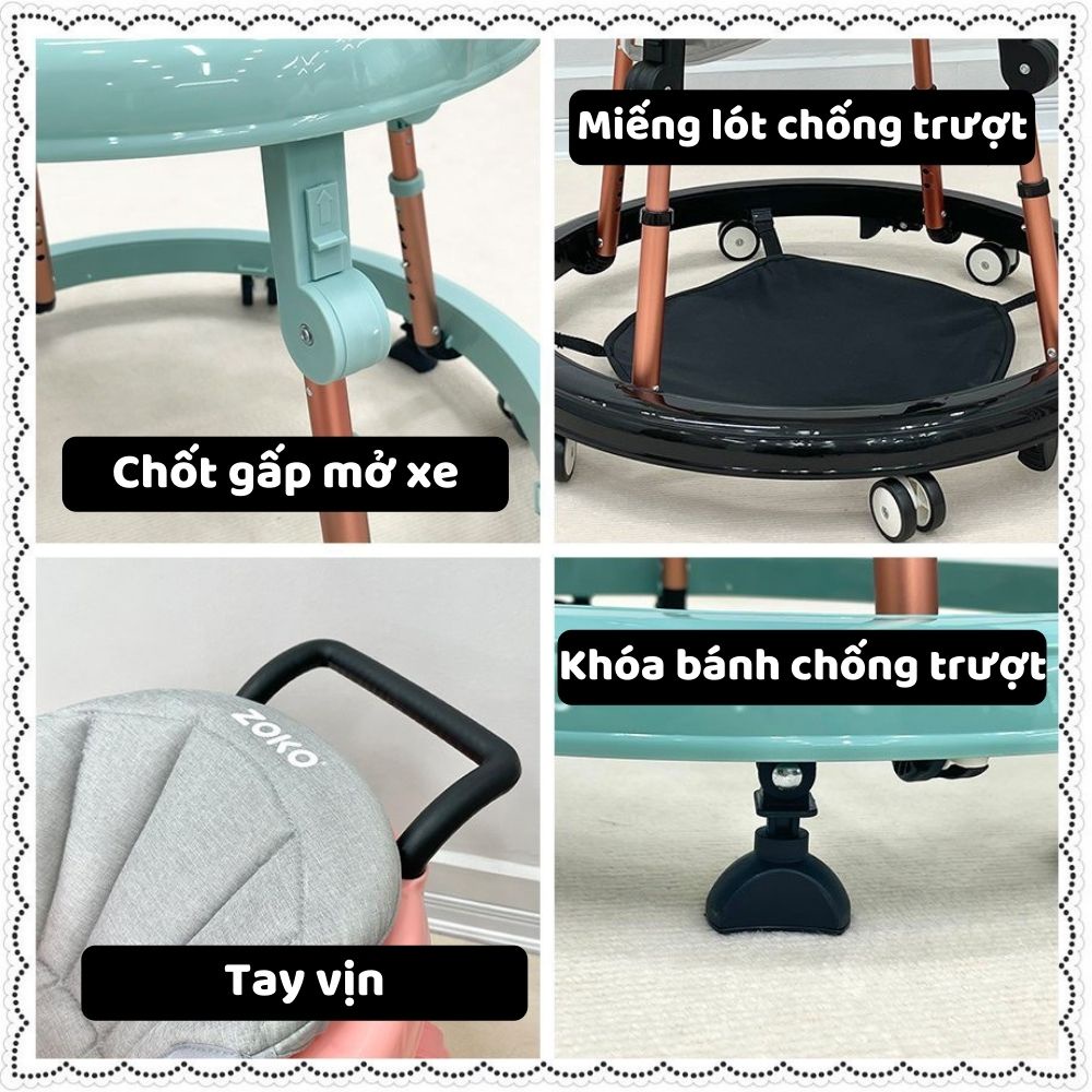 Xe tron tập đi cho bé  Zoko chống chân đi vòng kiềng chữ O chống lật đa năng trẻ từ 6-18 tháng chính hãng Zozon