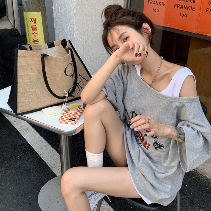 Áo thun IELGY tay ngắn dáng rộng hở vai phong cách Hàn Quốc thời trang cho nữ (bán lẻ)