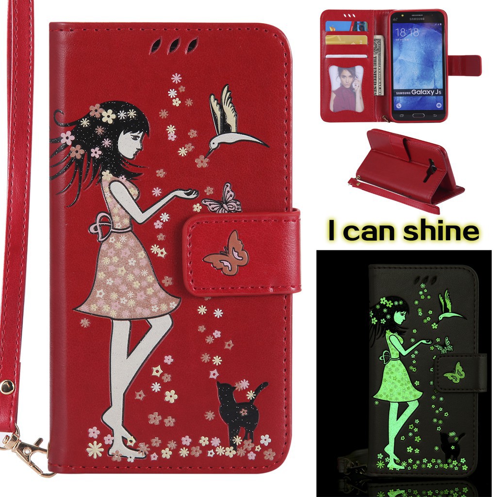 Bao da dạ quang họa tiết cô gái và mèo cho Samsung Galaxy J7 Prime | BigBuy360 - bigbuy360.vn