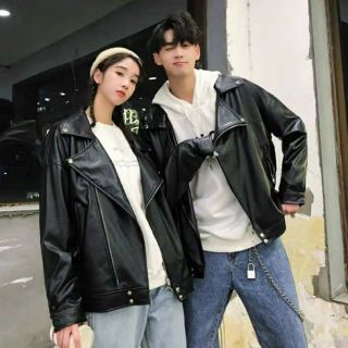 (Sẵn) Áo khoác da nam nữ unisex dáng thụng cổ vest 2 tầng sành điệu hot trend ulzzang trẻ trung