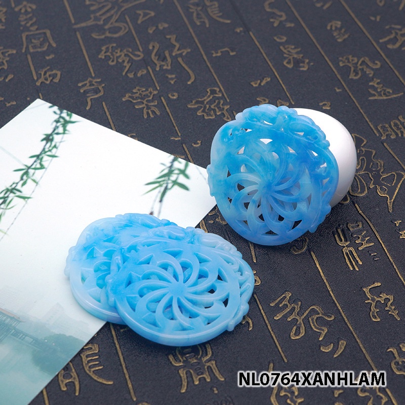 Ngọc bội resin họa tiết tròn 53mm nguyên liệu làm trâm làm trang sức cổ trang việt phục