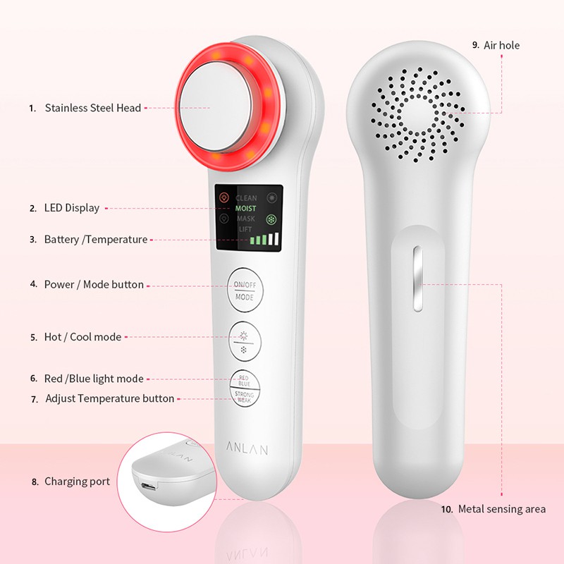 ANLAN Ultrasonic Vibrating Facial Massage Machine Effective Heating Cooling Red Blue Light Therapy | BigBuy360 - bigbuy360.vn