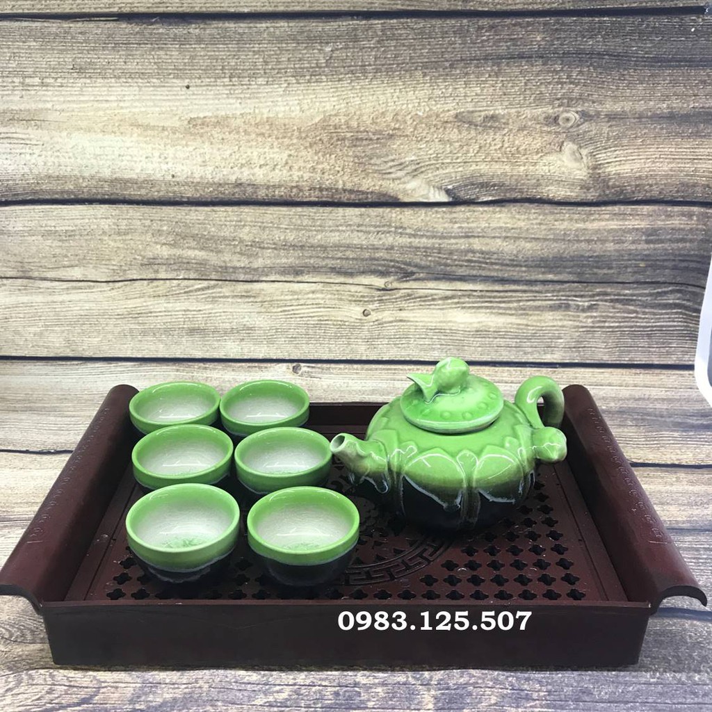 BÁT TRÀNG - Bộ ấm chén xanh ngọc (dáng khay)