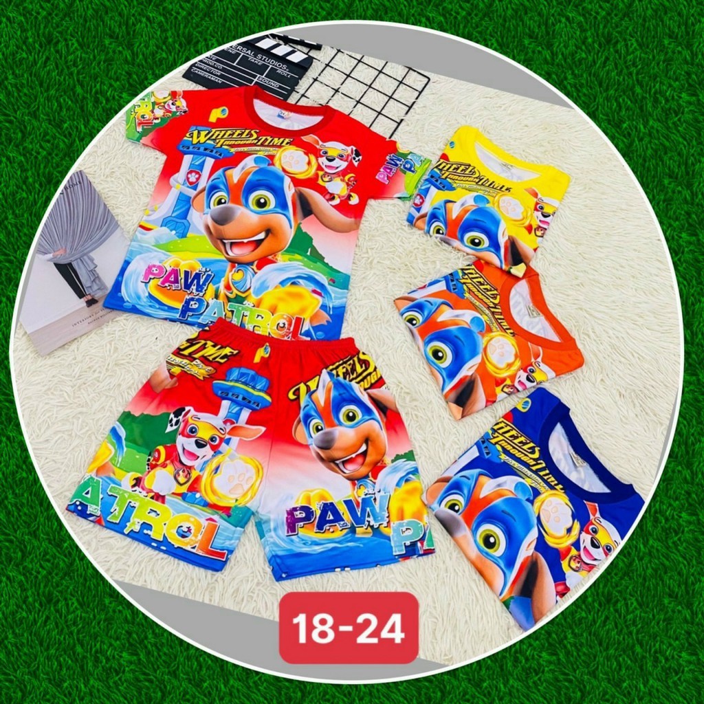 ( C01_GIẢM 10%) Đồ Bộ trẻ em Thun Lạnh Cộc Tay In 3D cho bé trai hình Đội Chú Chó Cứu Hộ Paw Patrol từ 3T-7T