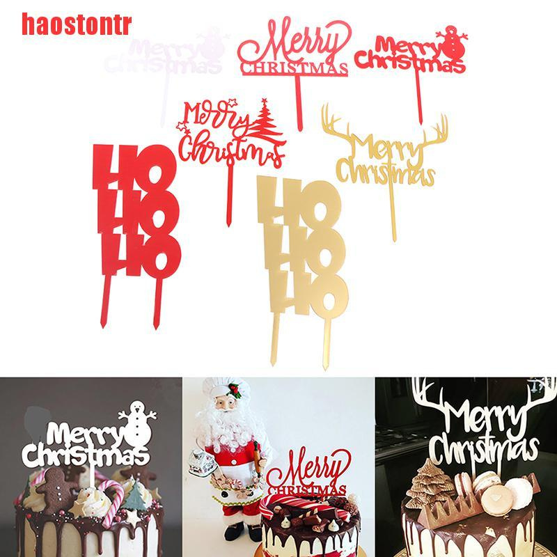 [haostontr]Merry Christmas Cake Topper Party Dessert Topper Cupcake Diy Party Decoration