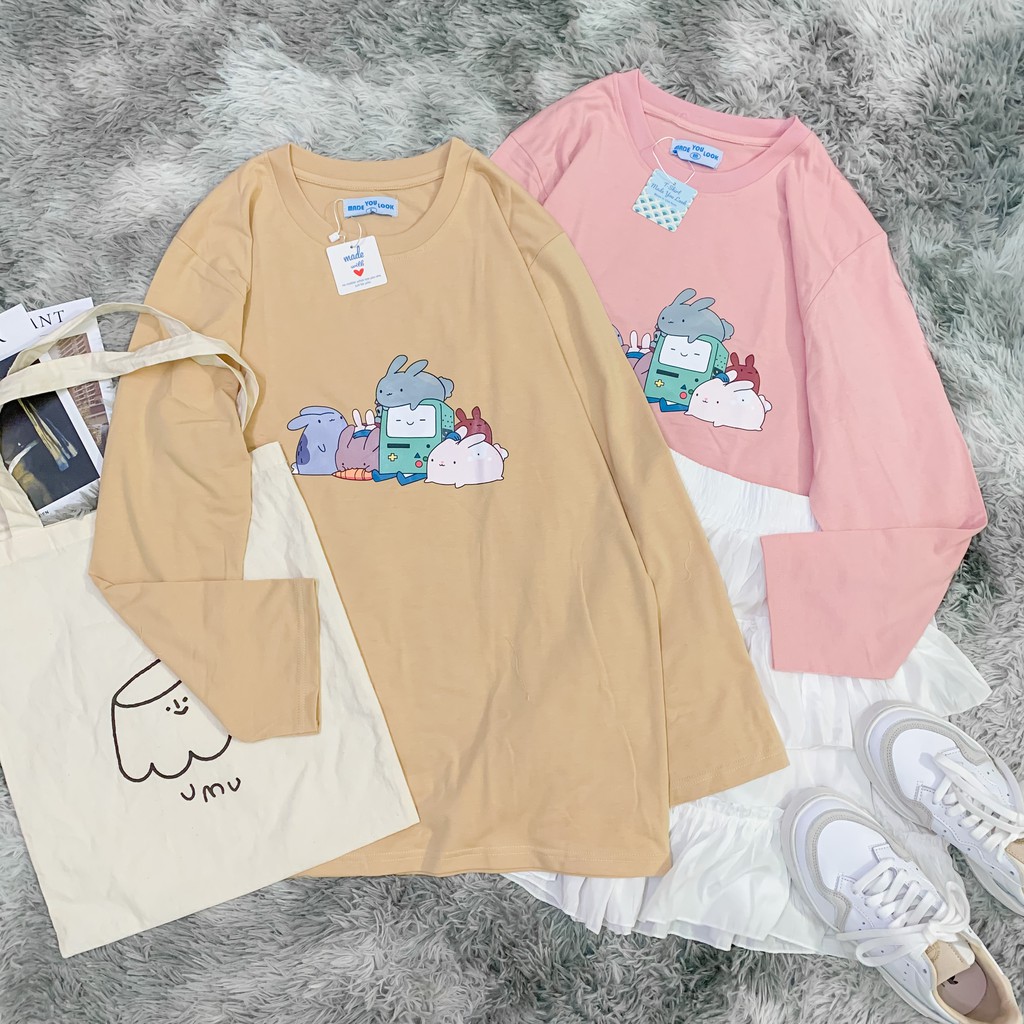Áo Thun Tay Dài Unisex Form Rộng BMO THỎ MADE YOU LOOK ( HÀNG ĐẸP KÈM ẢNH THẬT )