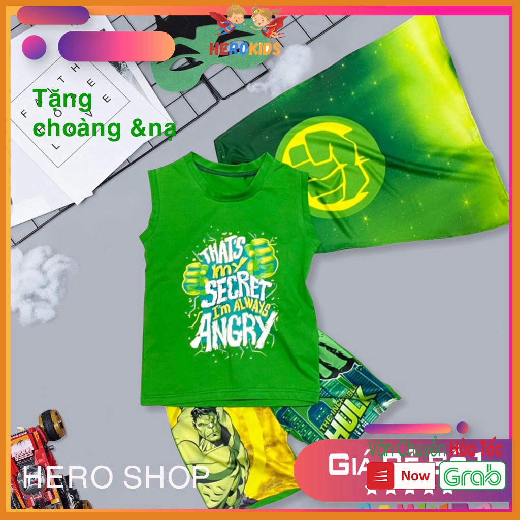 Áo sát nách, bộ bé trai tặng kèm choàng nạ, chất cotton 100% Herokids HULK2009