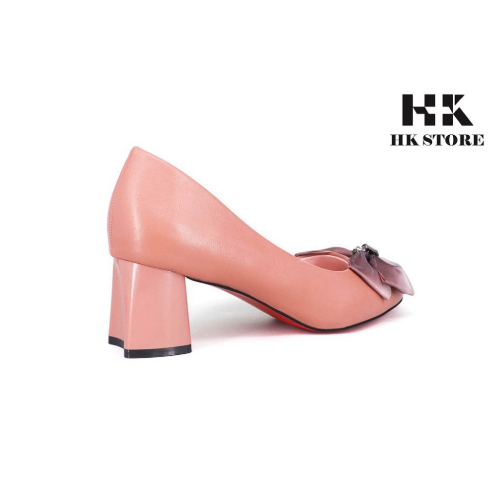 Giày công sở nữ 🧡 HK.STORE 🧡 da bò cao cấp siêu mềm gót vuông thời trang cách điệu kết hợp nơ da xinh xắn đi cực êm ch