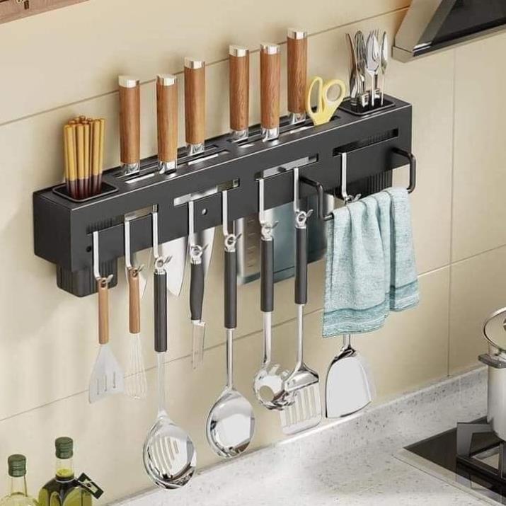 Kệ dao đen phú khang, Giá cài dao kéo, kệ gài dao gắn tường, có ống đựng đũa kèm theo, chắc chắn tiện lợi, tiết kiệm khô
