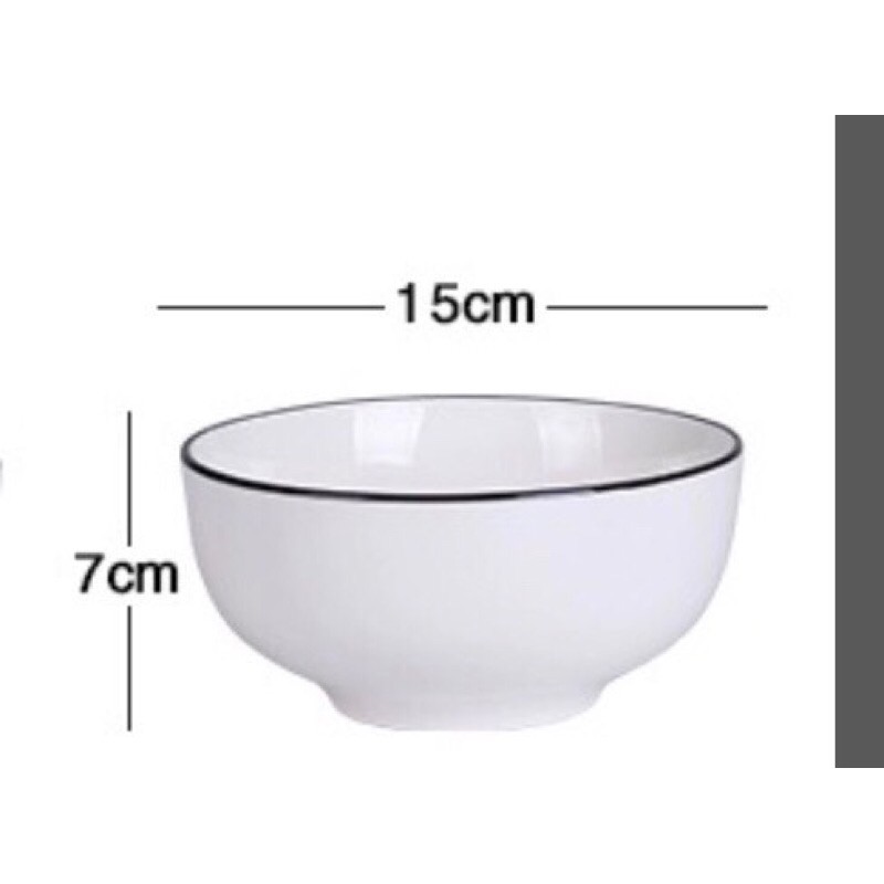 Tô canh, tô ăn phở 7 inch, bát đĩa sứ trắng trơn có viền, đồ dùng bàn ăn