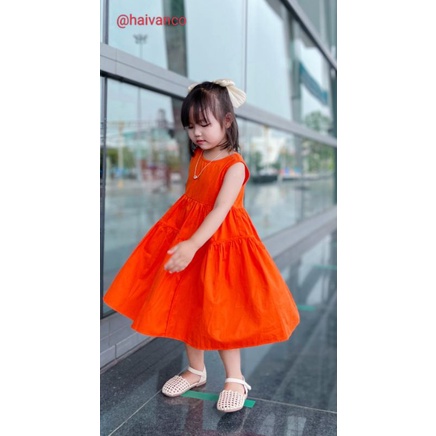 Đầm váy đi chơi xòe rộng bé gái vải mềm nhập haivanco màu tươi sáng mềm mại và thoáng mát đi học đi chơi đều đẹp