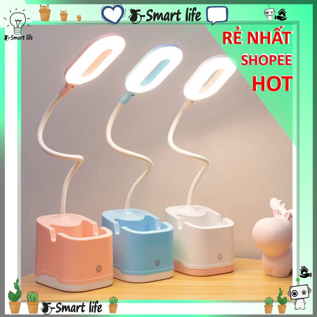 Đèn học để bàn tích điện - Đèn Led bảo vệ mắt, chống cận, có hộp để bút và giá đỡ điện thoại tiện ích