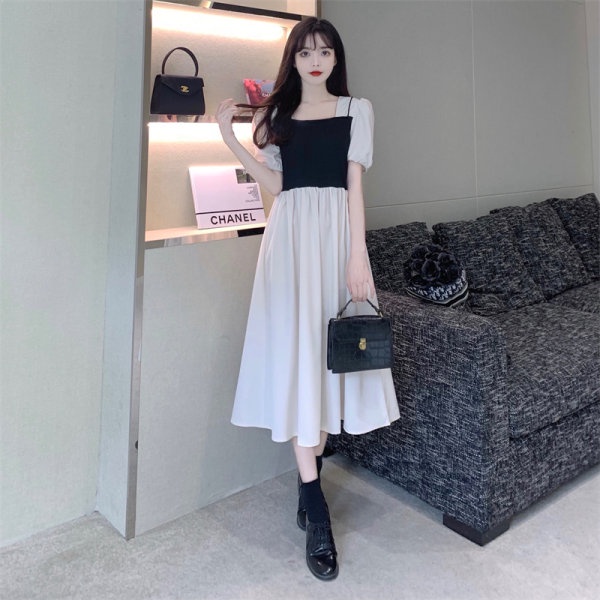 Đầm Dáng Dài Cổ Vuông Chiết Eo Kiểu Retro Thời Trang Mùa Hè Xinh Xắn Cho Nữ
