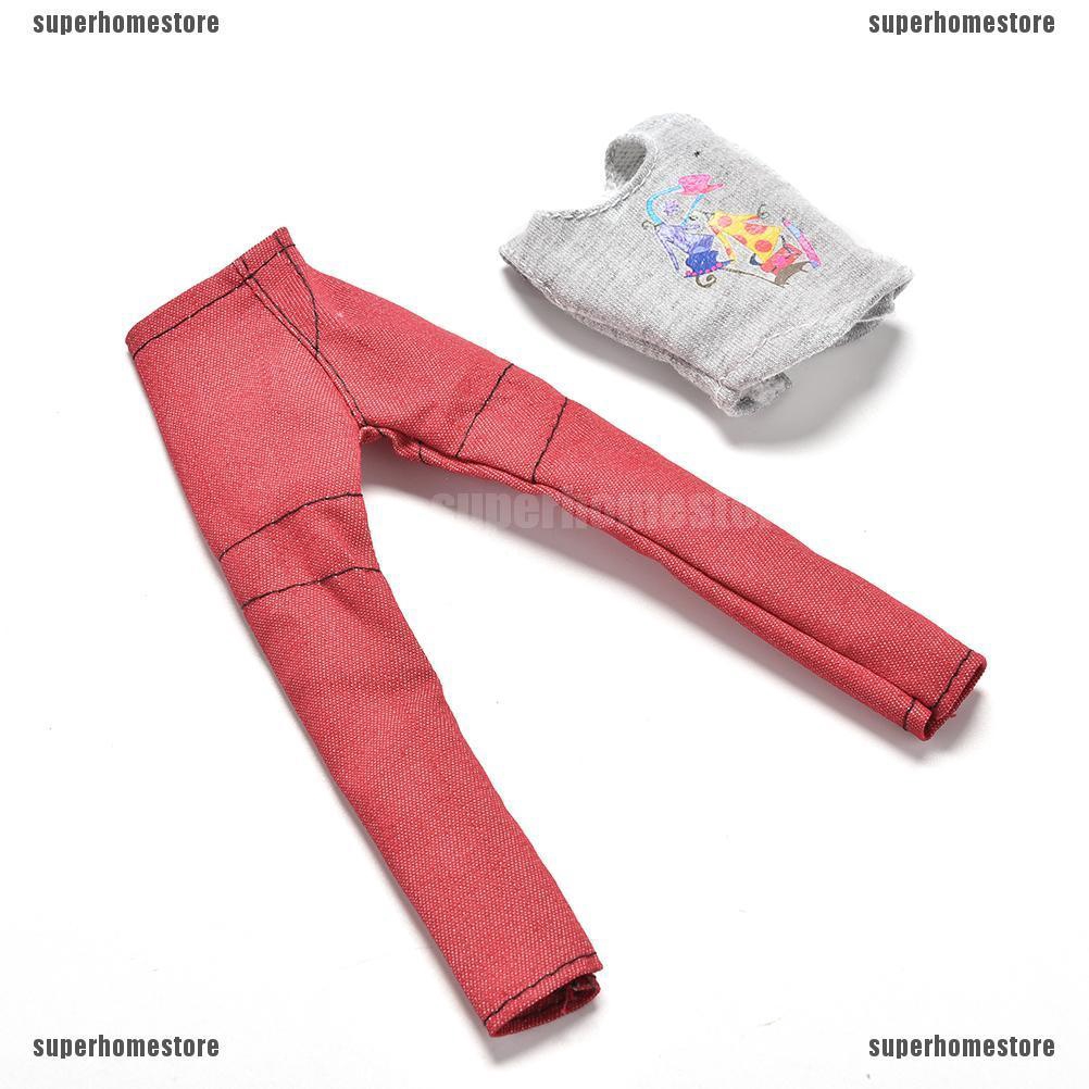 Set áo không tay và quần dài màu đỏ cho búp bê bé gái Barbies cao 11"