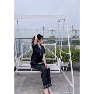 Bộ đồ ngủ nữ lụa pijama bigsize đen Merly Official, Pyjama lụa mặc nhà