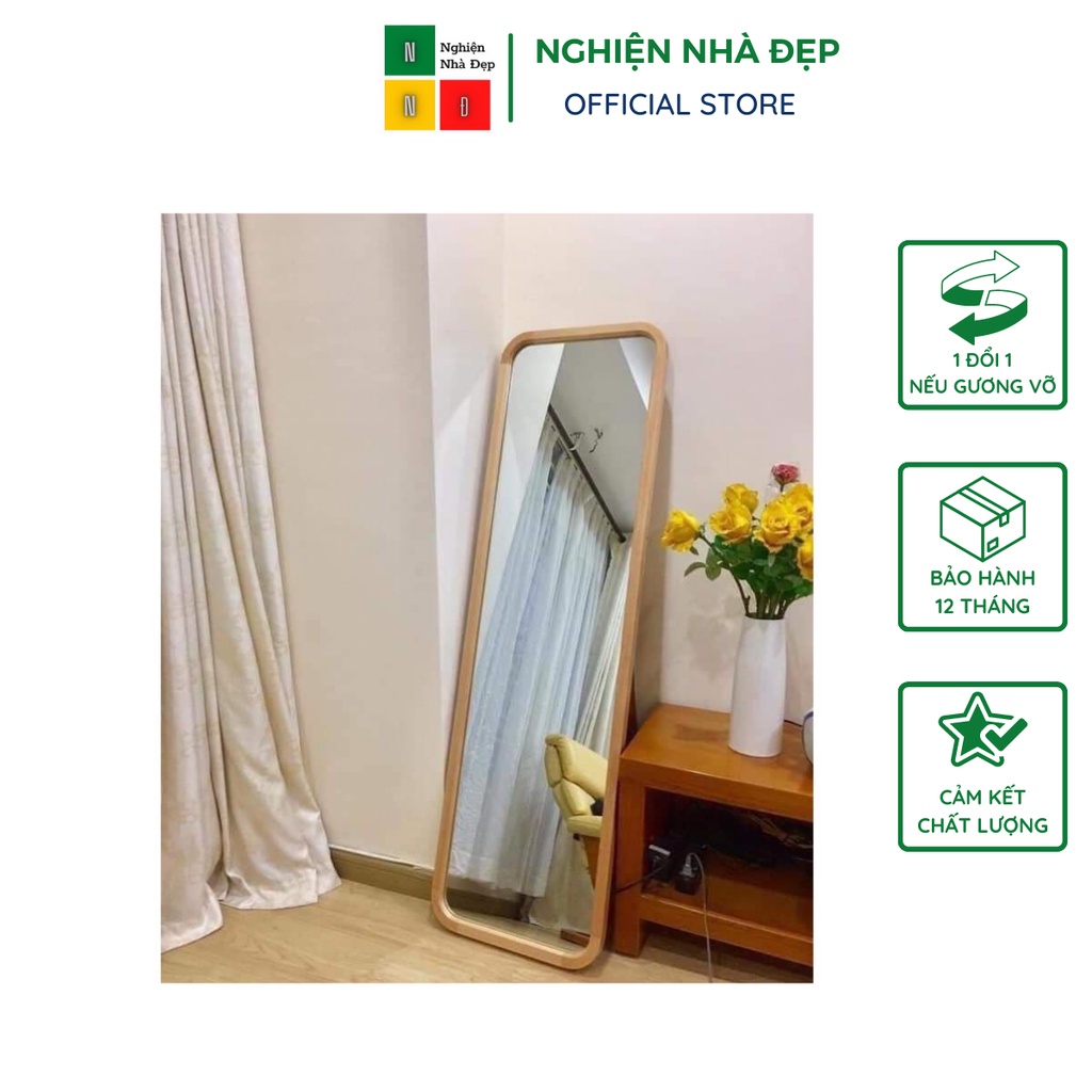 Gương soi toàn thân bo góc, gương viền gỗ thông nhập khẩu, đủ kích thước - Nghiện Nhà Đẹp