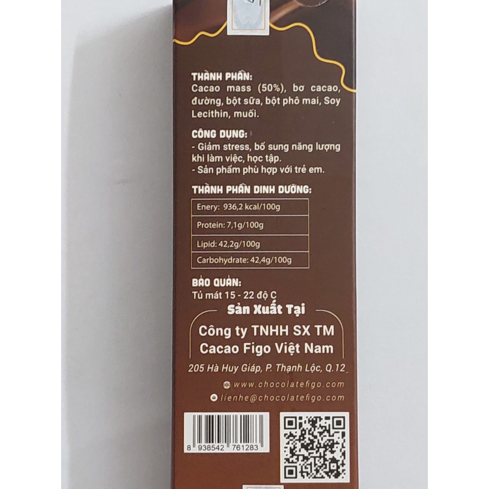 [Chính hãng] Bar 20gr- Milk Chocolate, Kẹo Socola sữa 50% Cacao nhân Phô mai, Ăn là nghiền, vị socola đậm đà thanh 20gr