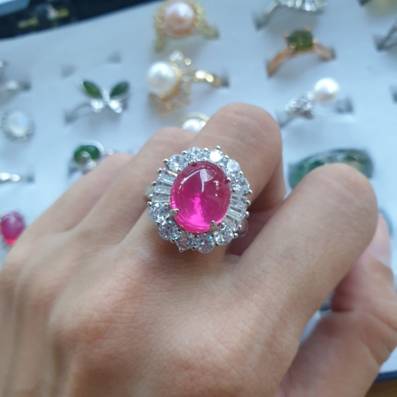 Nhẫn bạc nữ đính mặt đá ruby sao đỏ freesize