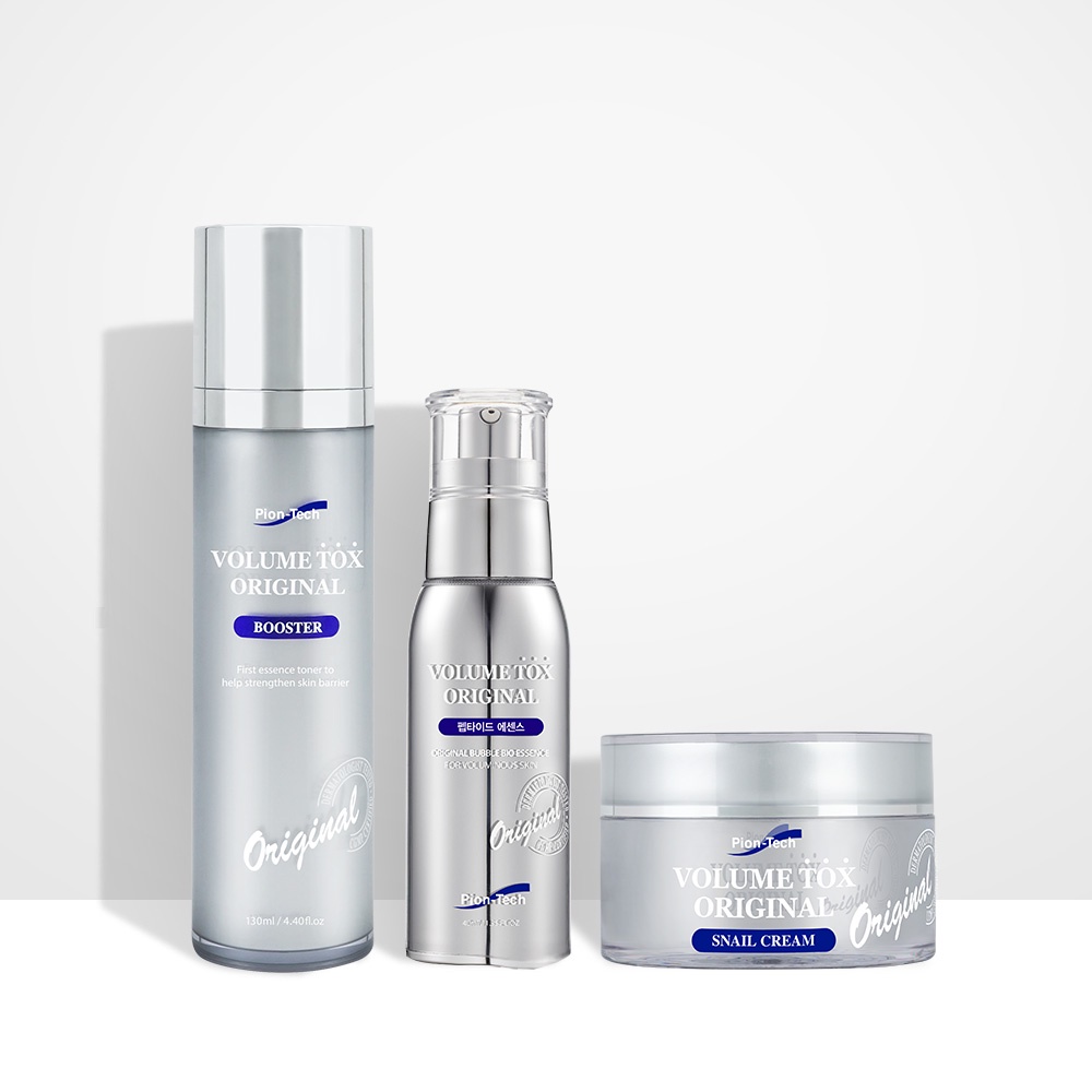 Bộ ba sản phẩm Volume Tox Original của Pion Tech - nước hoa hồng + Serum sủi bọt + Kem ốc sên