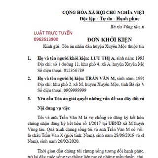 Mẫu Đơn xin ly hôn đơn phương