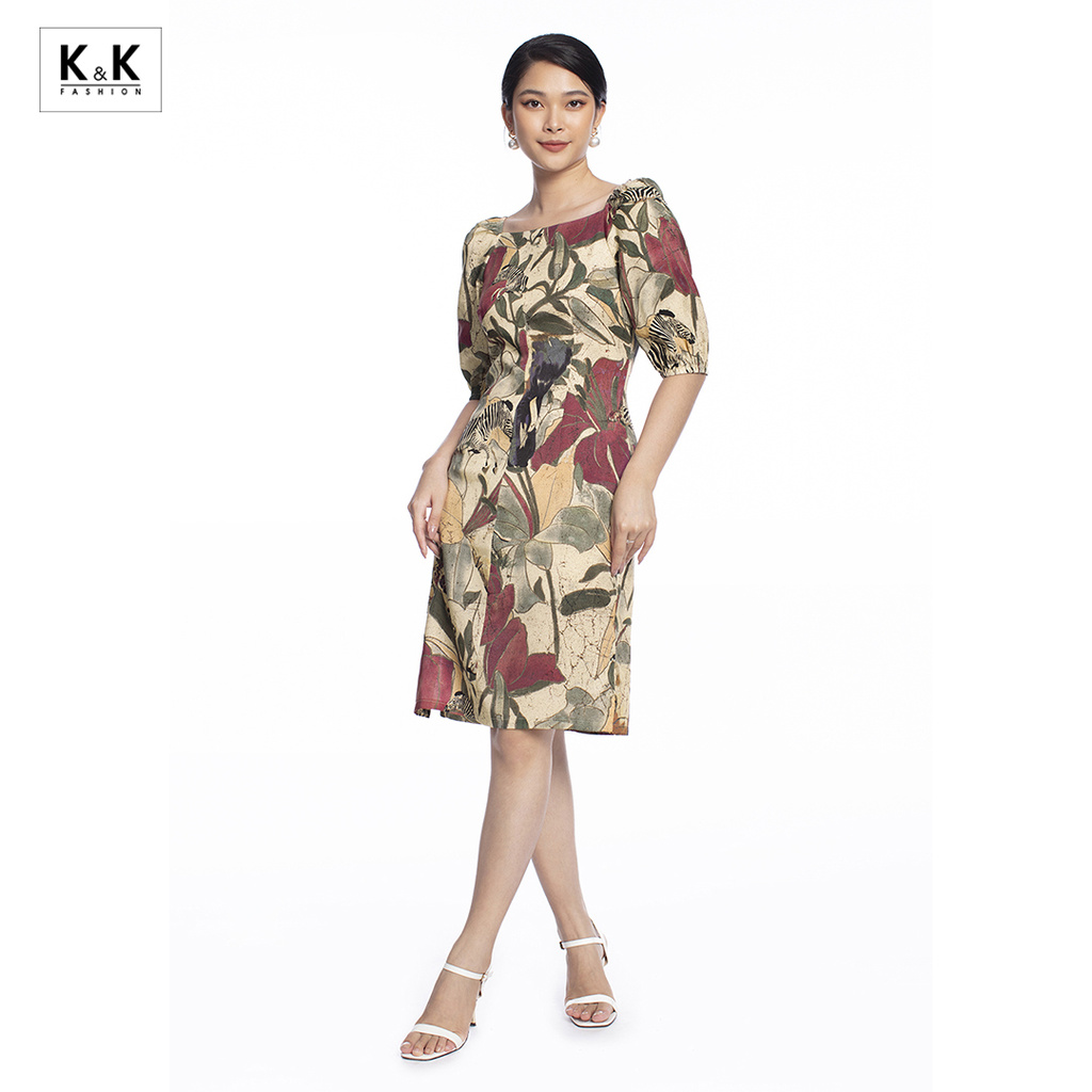 Đầm Công Sở Nữ Tay Lỡ K&K Fashion KK106-10 Họa Tiết Nhiều Màu