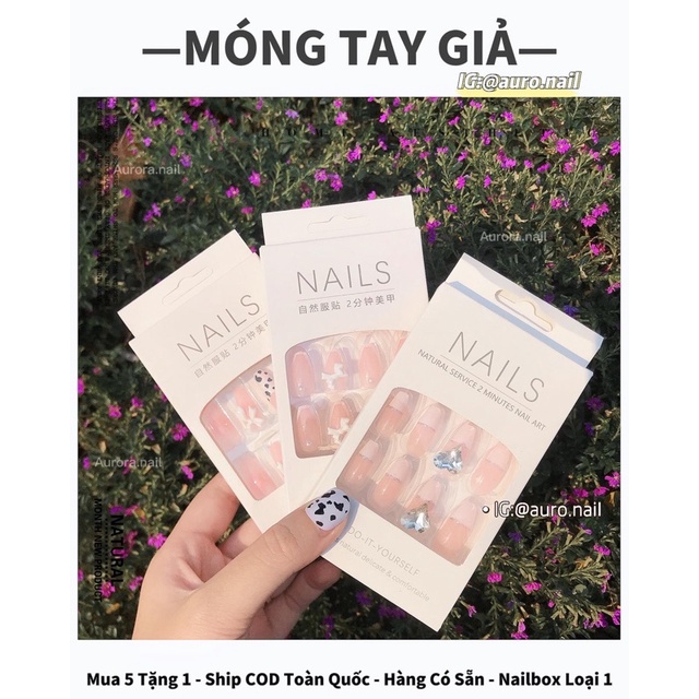 Set 24 móng tay giả nailbox thiết kế đính charm đẹp móng dán tiện lợi tặng dũa
