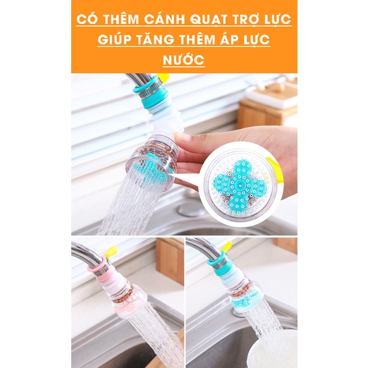 Đầu Vòi Nối Rửa Bát Có Cánh Quạt Tăng Áp Lực Nước Mạnh Khóa Tiện Lợi, Xoay 360 Độ Có Thể Kéo Dài Cho Bồn Rửa Chén