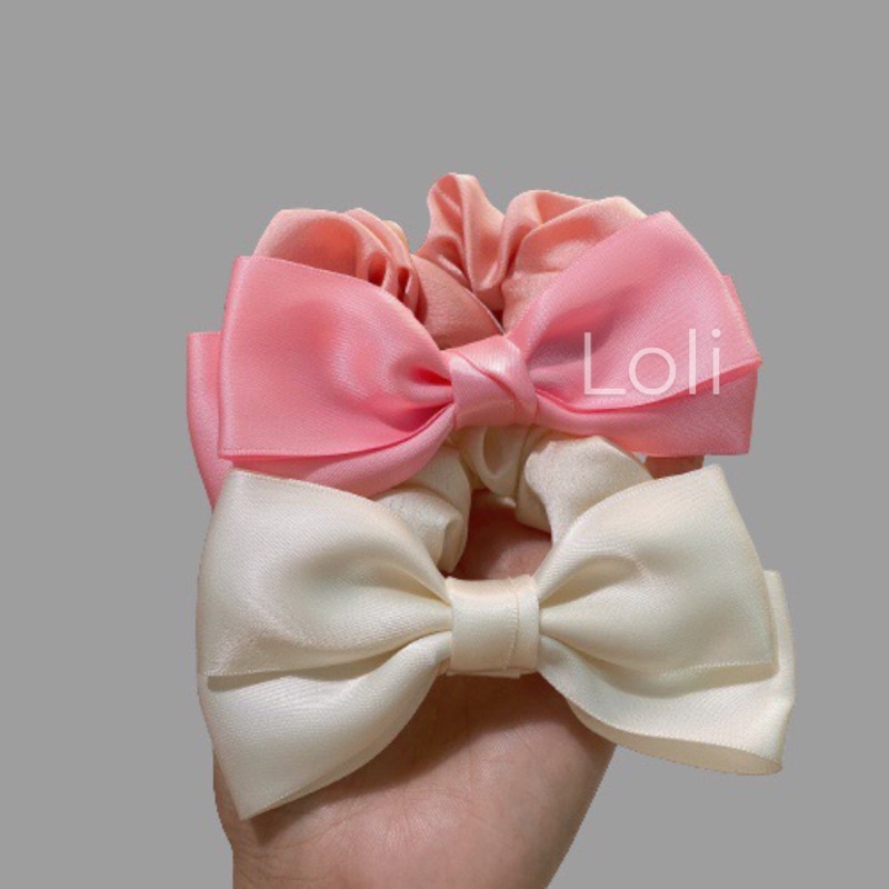 Cột tóc cao su đính nơ màu trơn đơn giản Loli